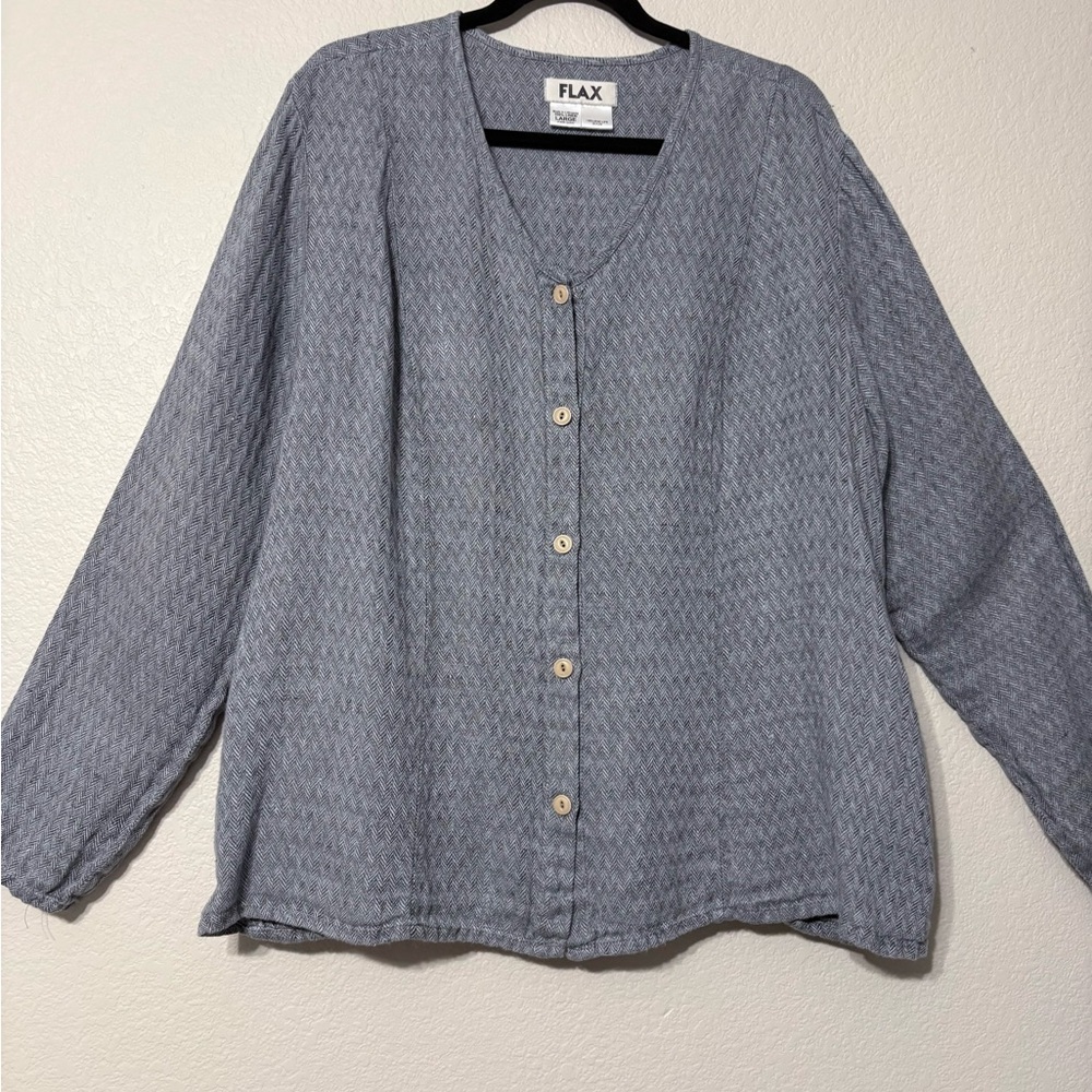 Flax Blue/Gray Textured Soft Brushed Linen Jacket/Topper/Shirt. Pocket Detail. L